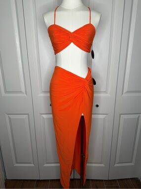 Orange Twist Front Two-Piece Maxi Set